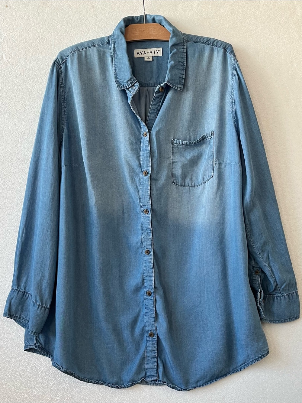 Ava & Viv Women's 3X Denim Button Up Shirt Chambray Cotton Long Sleeve Shacket